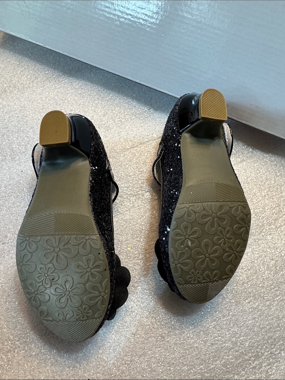Black Glitter Mary Jane Heels with Bow Detail - Picture 11 of 12